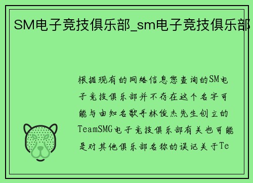 SM电子竞技俱乐部_sm电子竞技俱乐部